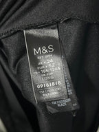 Black velvet M&S dress with draped cowl neckline, 3/4 length sleeves, and a 46 length #velvetdress #cowlneck w21 sku 7005