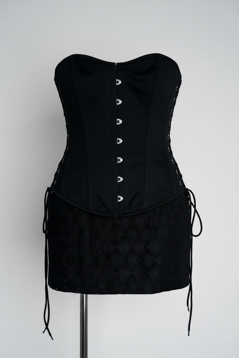 Black corset skirt with lace up back and zipper closure #goth #grunge