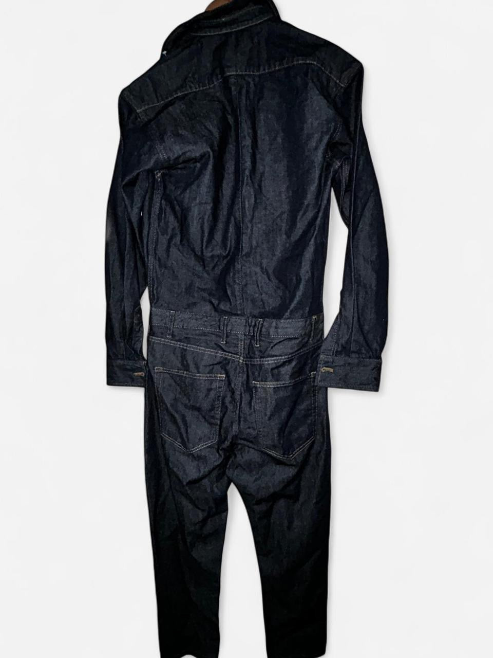 Men’s Zara navy  denim boiler suit with button-up front, collar, and long sleeves #denim #jumpsuit in size small total length is 69 pit is 18  waist 32 crouch to bottom 30 sku 7082