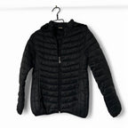 Women’s Black puffer jacket with hood #pufferjacket L/XL L 26 W21 SKU 6910