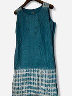Per Una cocktails don Teal blue sleeveless dress with tie-dye effect and ruffle collar #boho #festivalvibes size 12/14 originally size 14 tailored to for 12