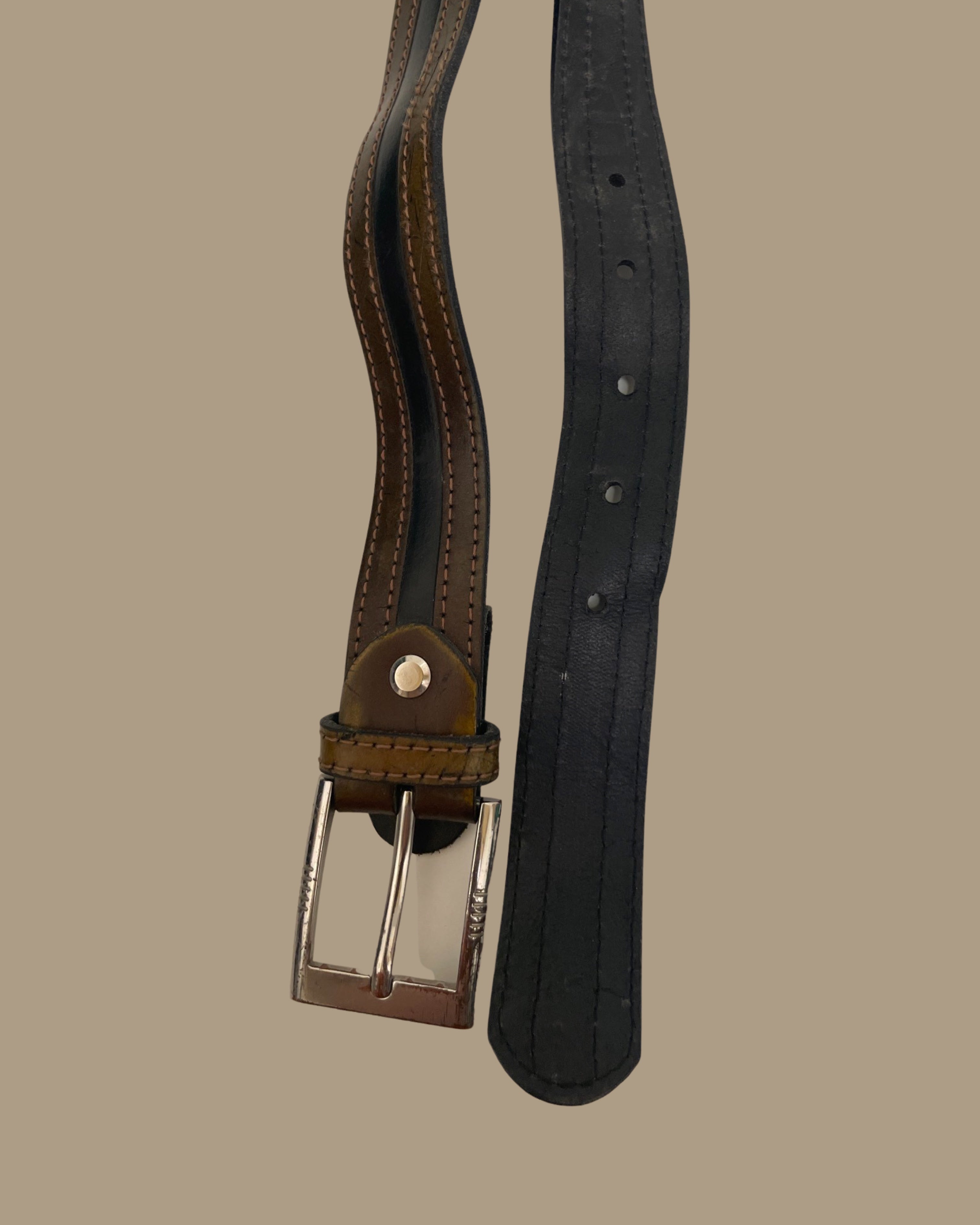 Vintage genuine embroissed brown leather made in spain men belt