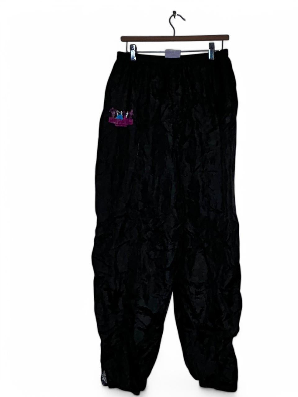 Black shell low-rise pants with stretch, featuring a unique design #goth #grunge W28 L 32 SKU 6968