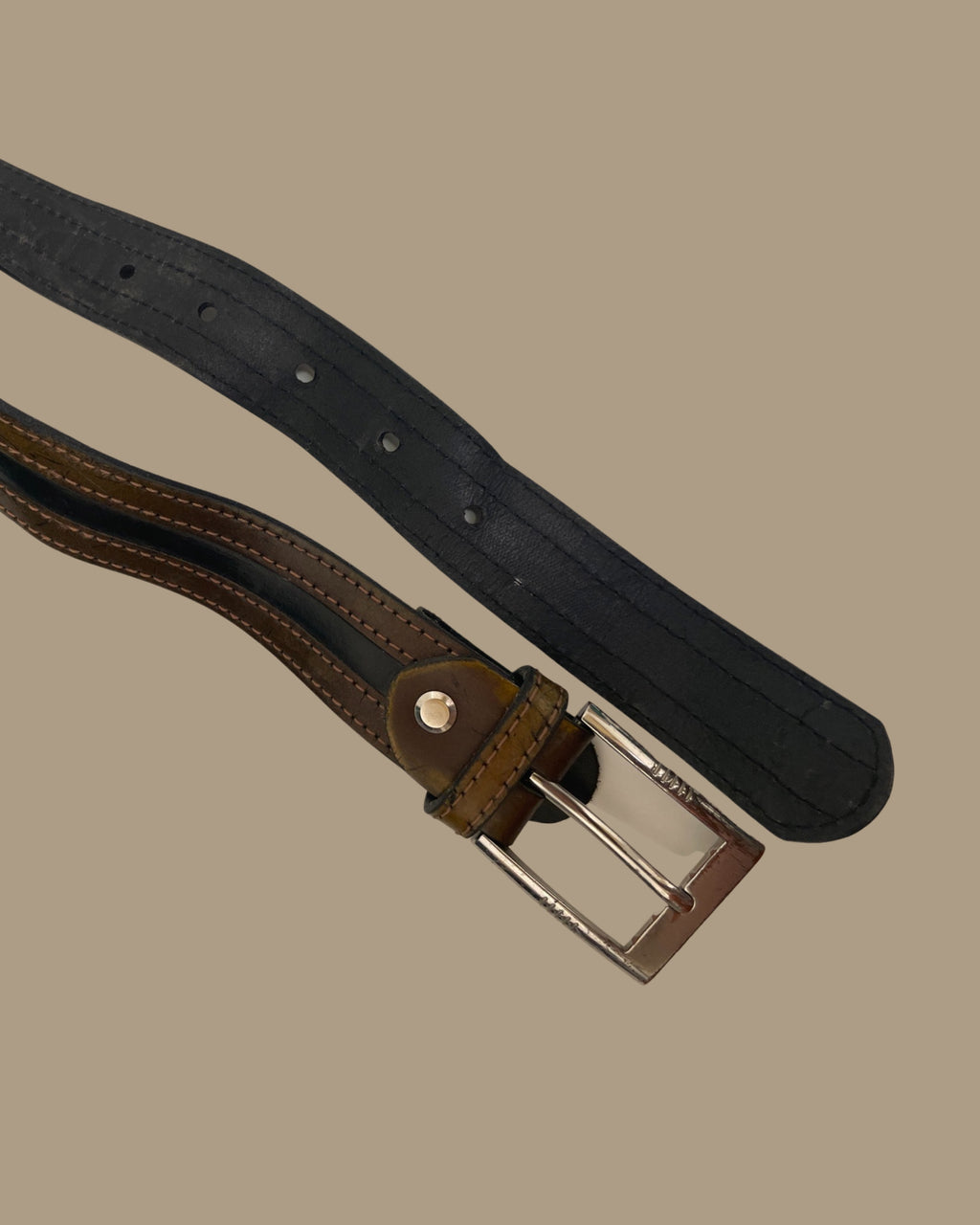Vintage genuine embroissed brown leather made in spain men belt