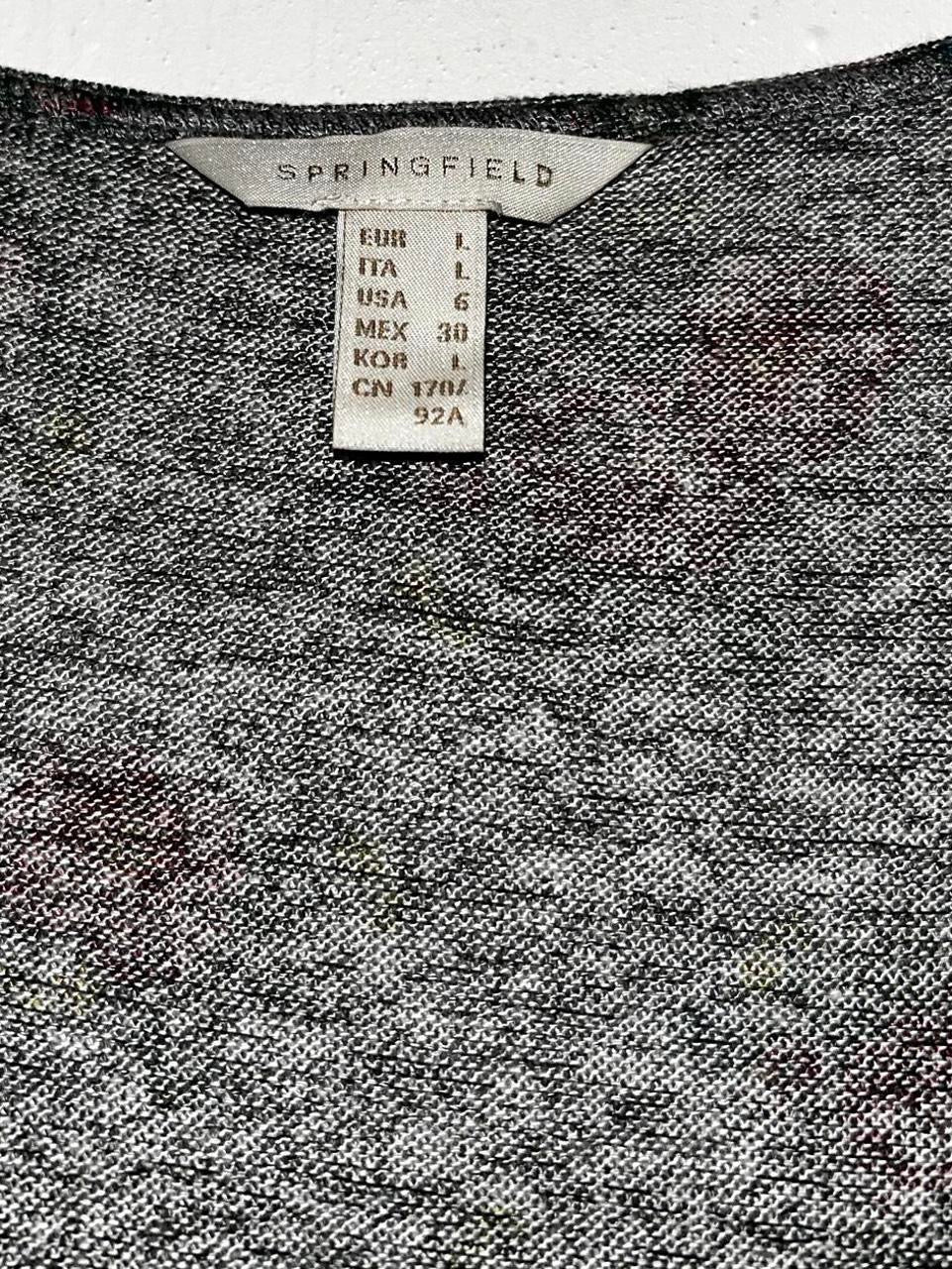 Grey and red floral dress with a V-neck and 3/4 sleeves #floraldress L 36 W 14. SkU 7010