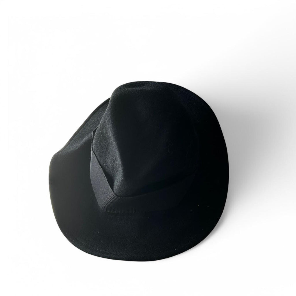 Hermani Black felt fedora hat with silver logo hat #fedorahat sku 6816