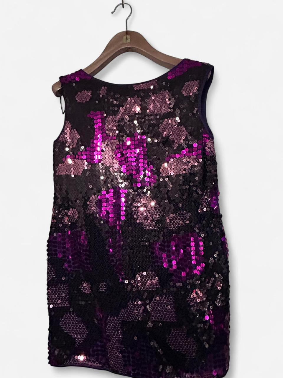 Oasis Black and purple sequin mini dress with a glamorous, party-ready vibe #partydress #glamour size uk 14  L 31 W 17
