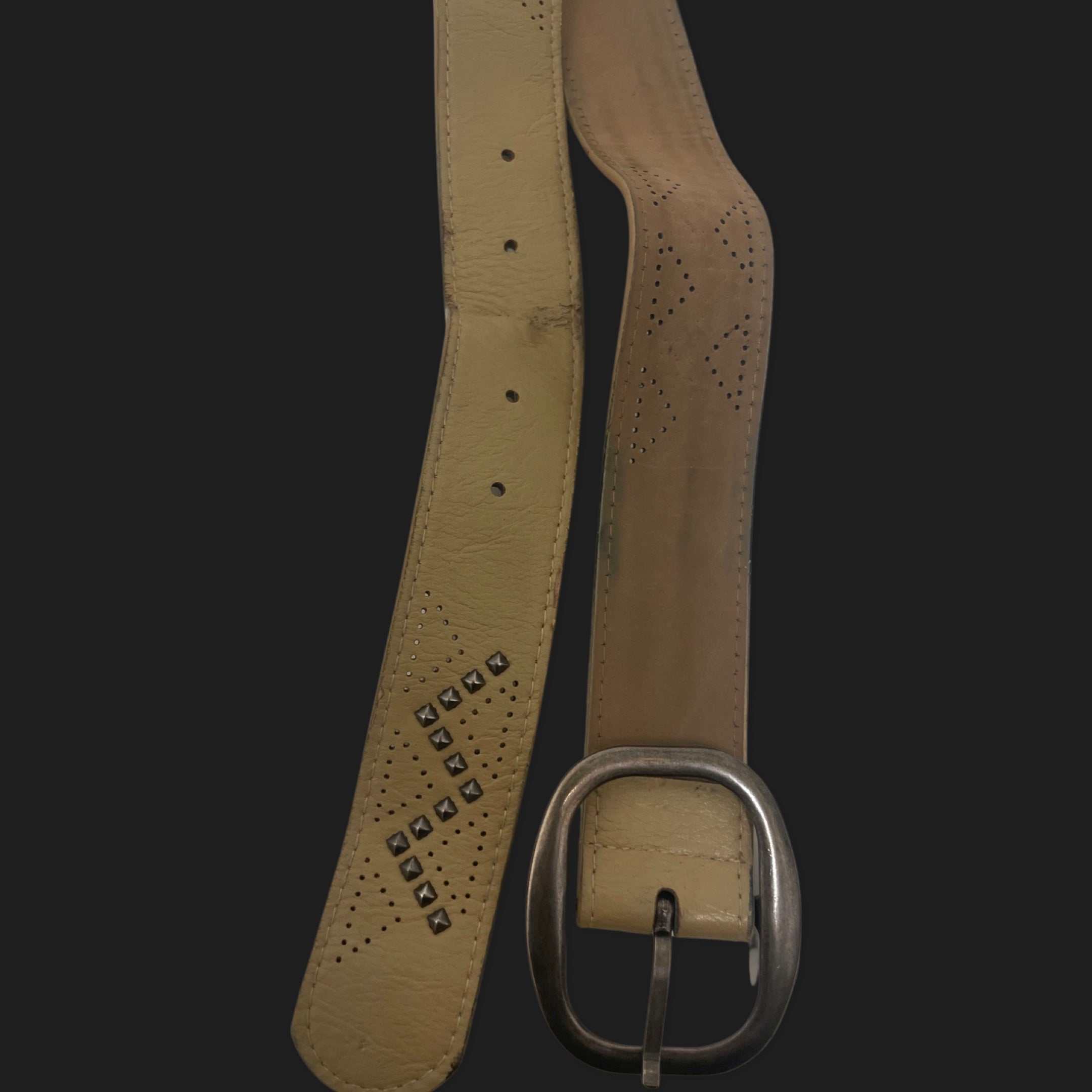 Vintage cream womens leather square buckle belt size S