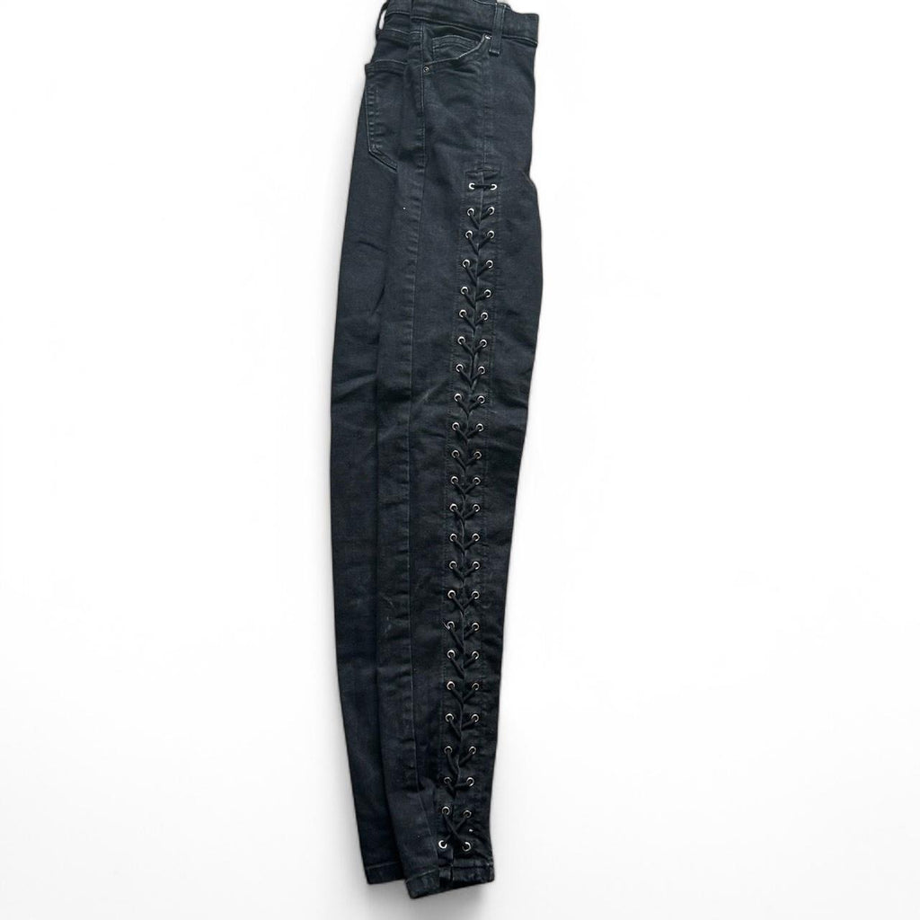 Vintage women Topshop Black Eyelet Jamie skinny studded Jeans W 26 L 34 Sku 6864
