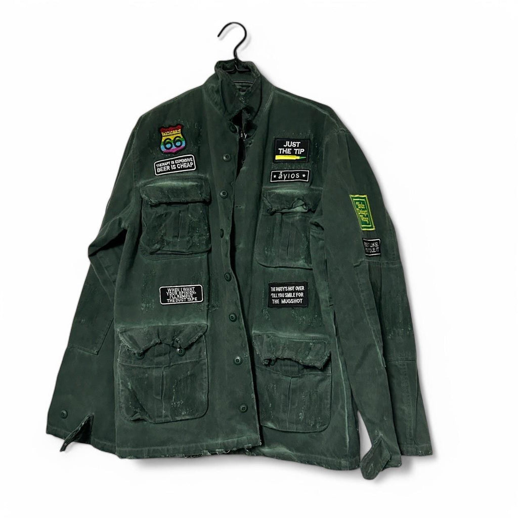 " Unisex Ayios Navy Green Street wear Jacket Made In Greece With Unique Distressed Look L32 W22 in L/XL SKU 6915"