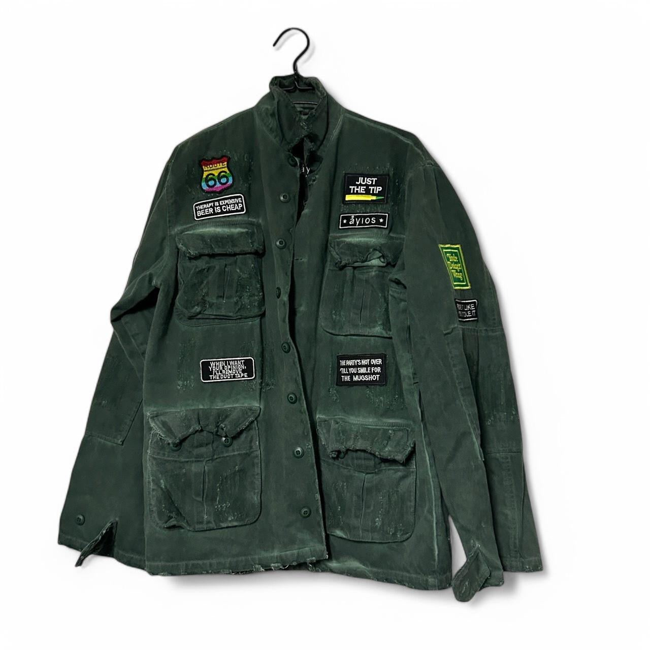 " Unisex Ayios Navy Green Street wear Jacket Made In Greece With Unique Distressed Look L32 W22 in L/XL SKU 6915"