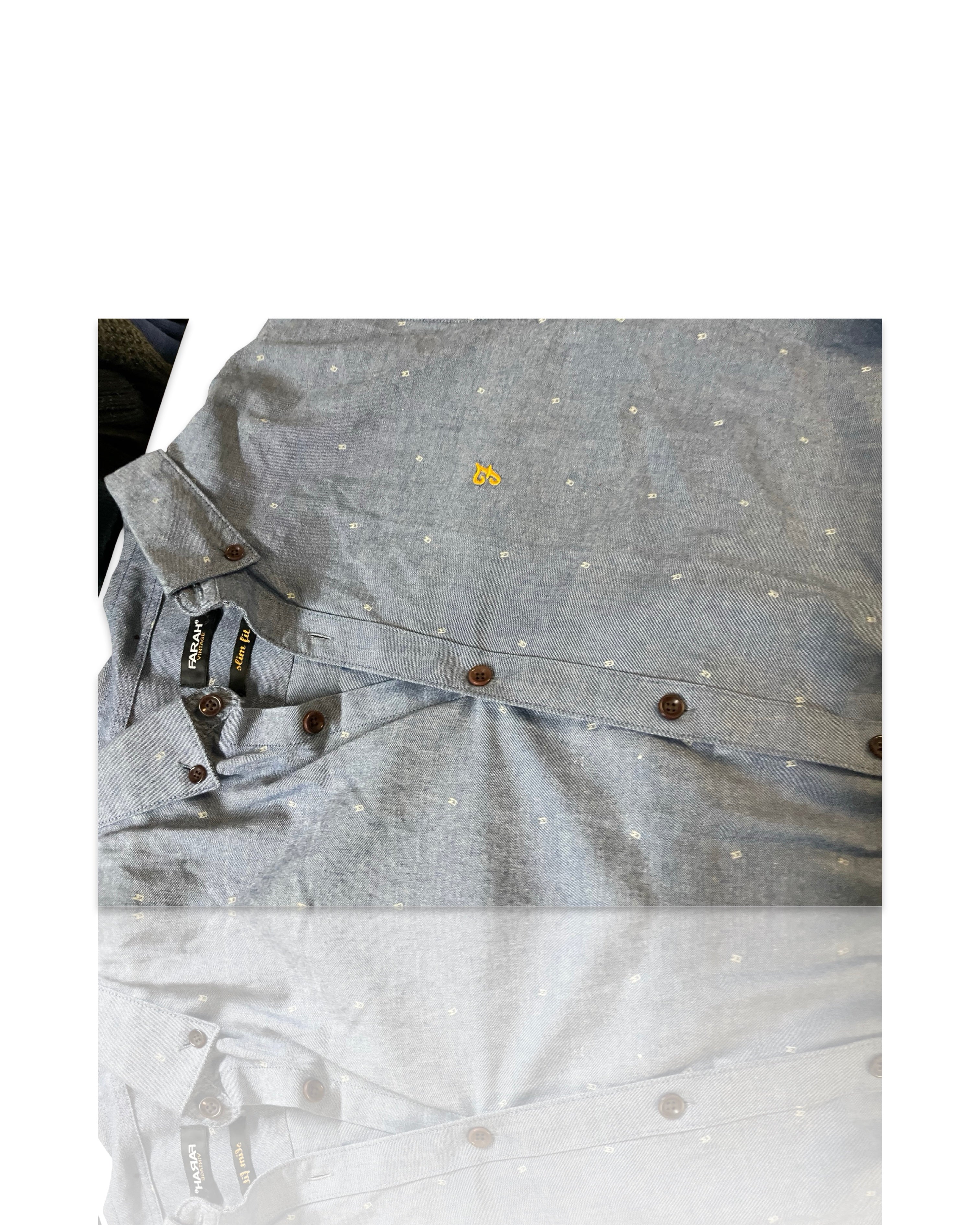 Farah Vintage Blue Pattern Slim Fit Collared Shirt Size L Embroidered|SKU 4184