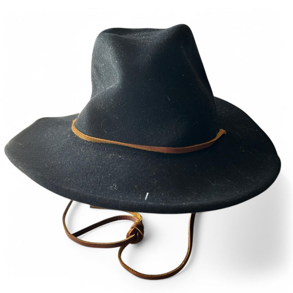 Brixton black wool cowboy hat with brown leather band and adjustable leather tie #westernvibes sku 6815
