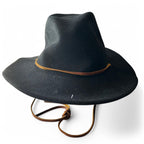 Brixton black wool cowboy hat with brown leather band and adjustable leather tie #westernvibes sku 6815