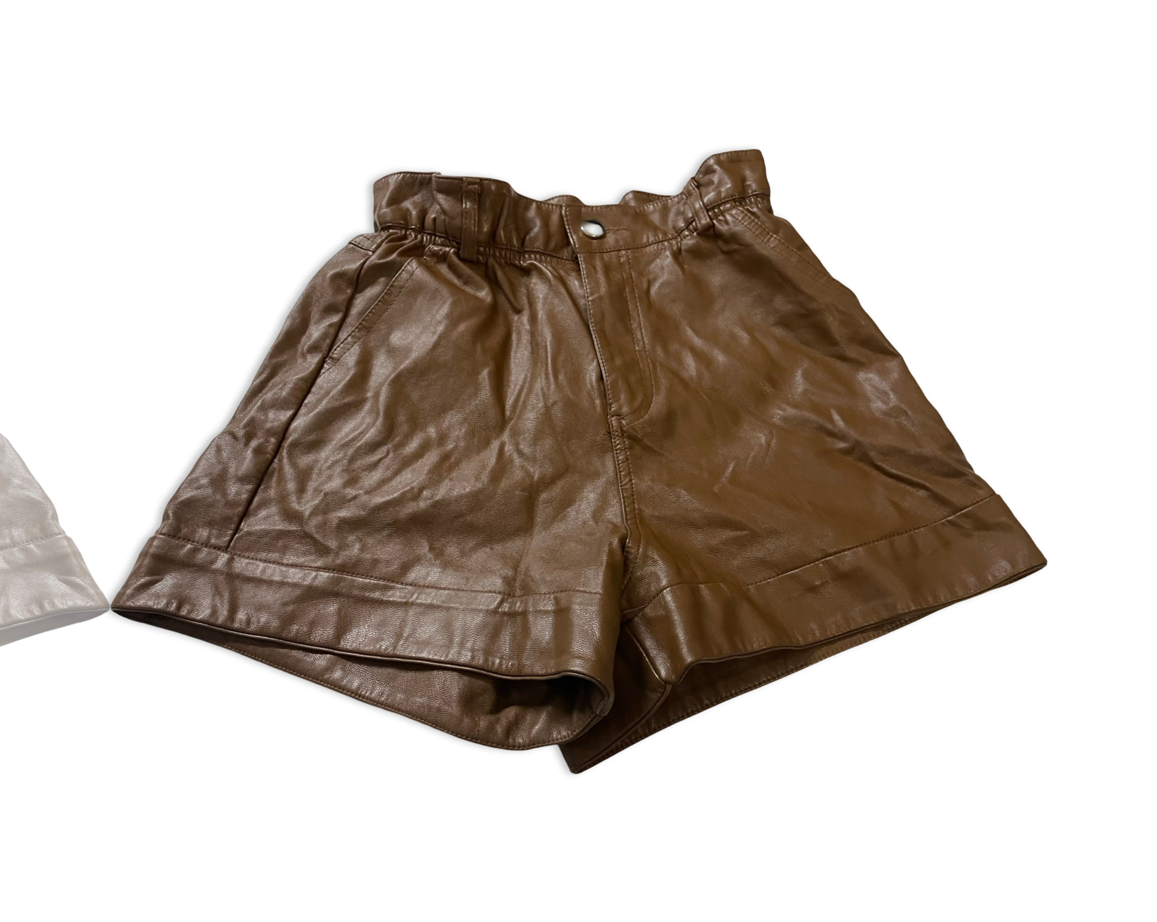 Vintage y2k Women Brown faux Leather Shorts Size XS W 24 L3  SKU |4269