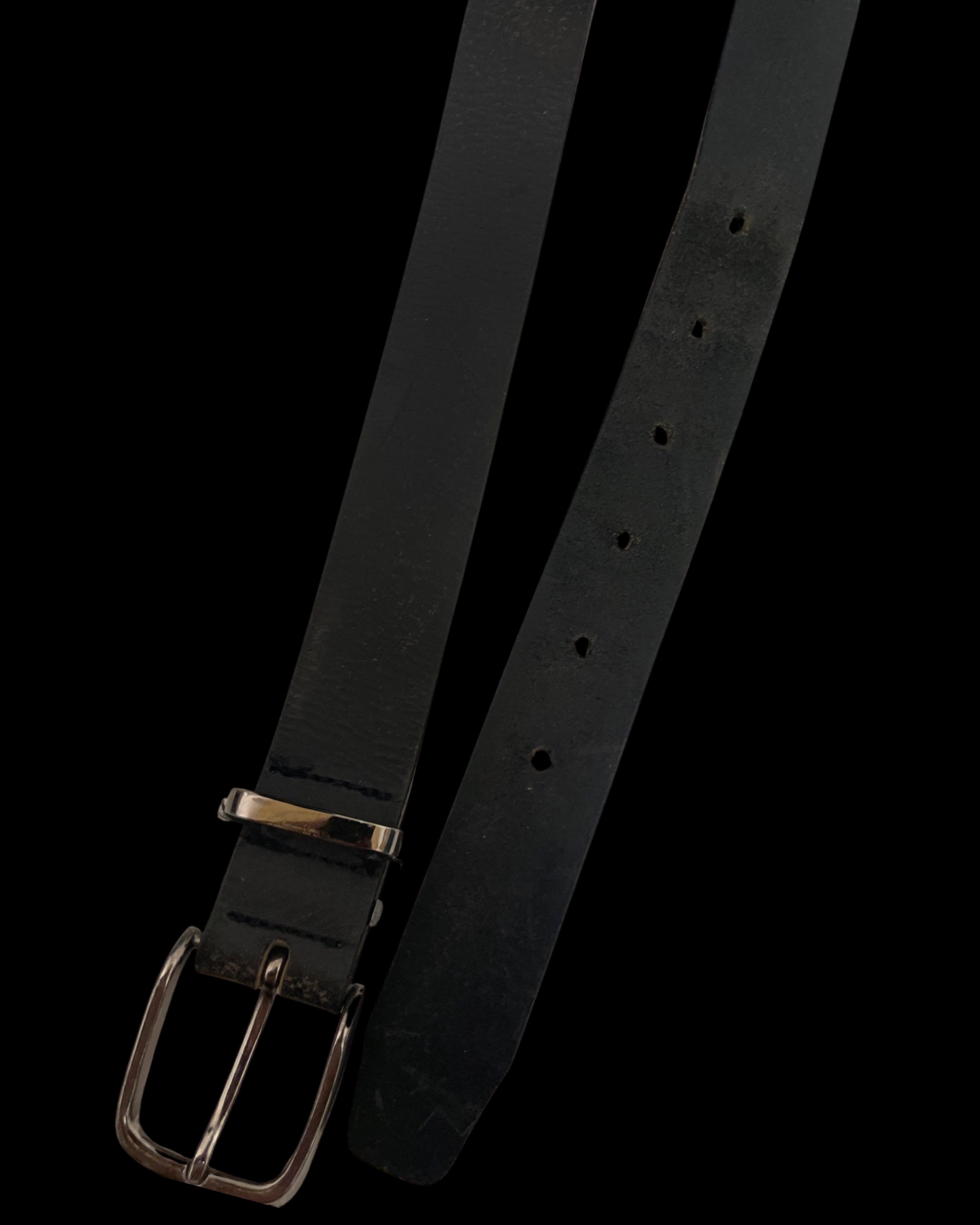 Vintage black mens leather square buckle belt