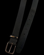 Vintage black mens leather square buckle belt