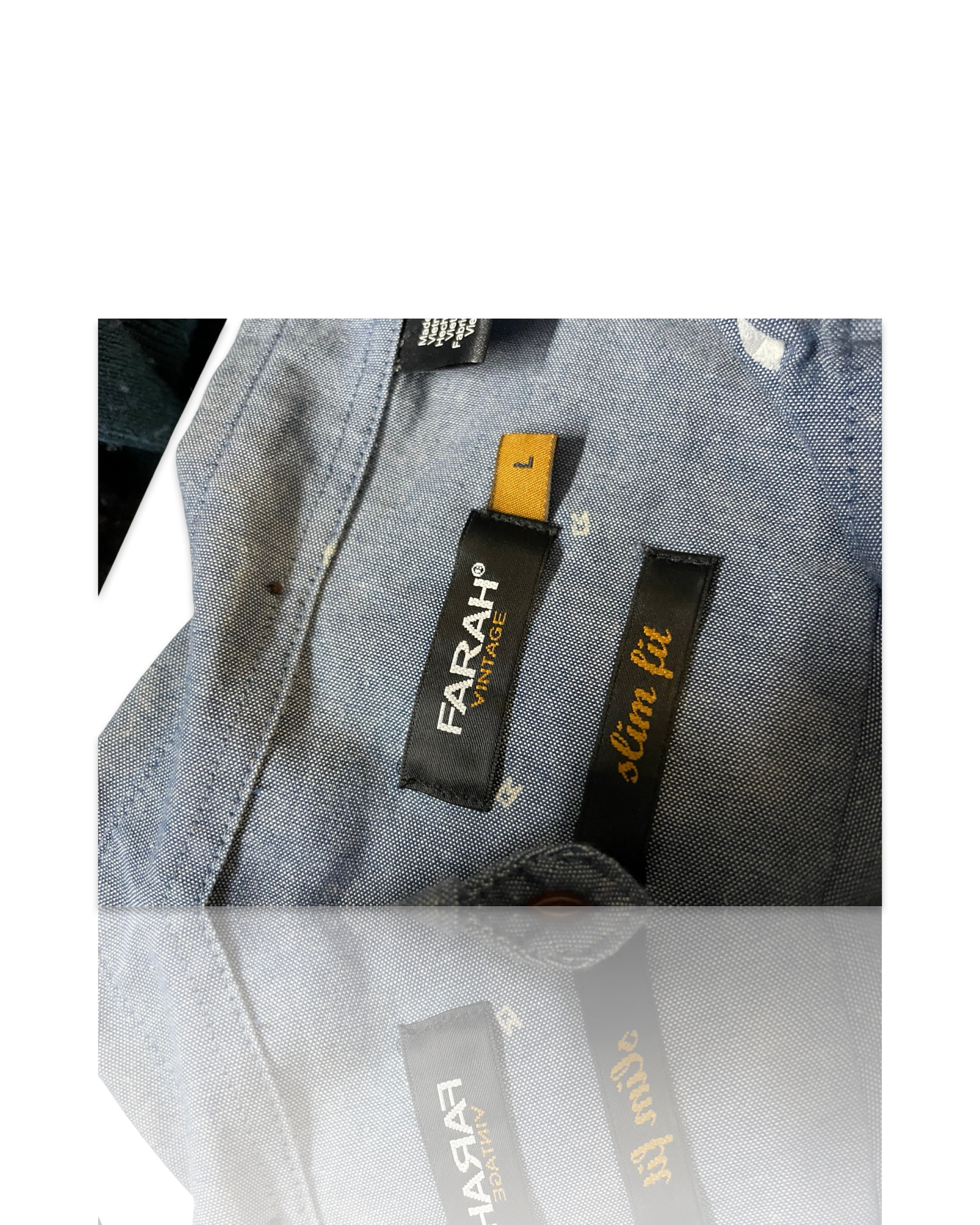 Farah Vintage Blue Pattern Slim Fit Collared Shirt Size L Embroidered|SKU 4184