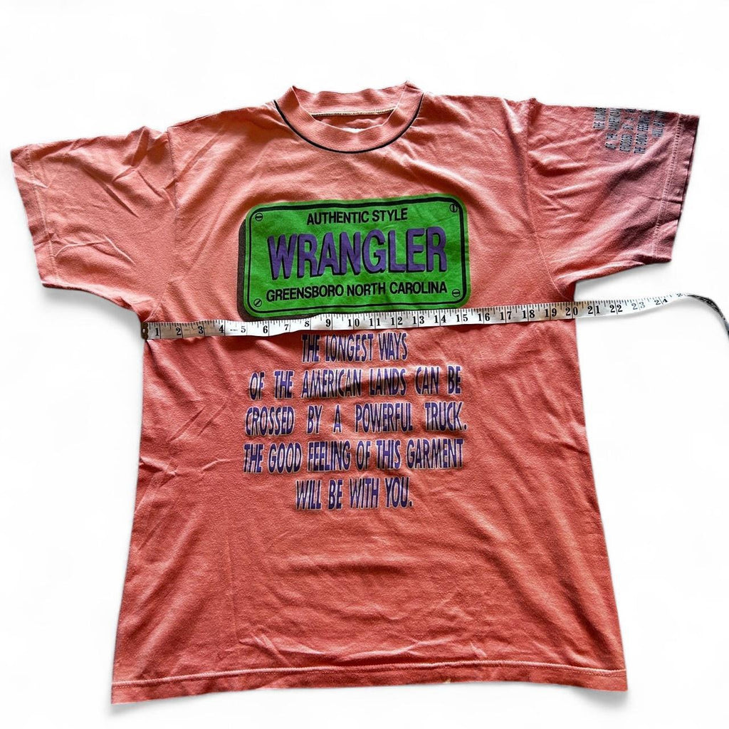 1990s Wrangler pink and green vintage t-shirt clothing in medium sku 7007