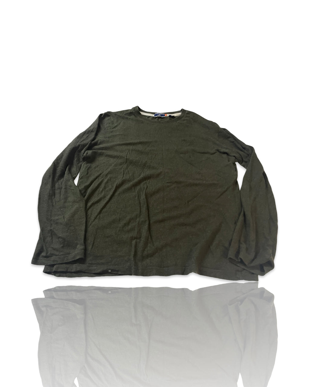 Superdry Vintage Embroidered Long Sleeve Knit T-Shirt Green Grit Men's Size L|SKU 4171