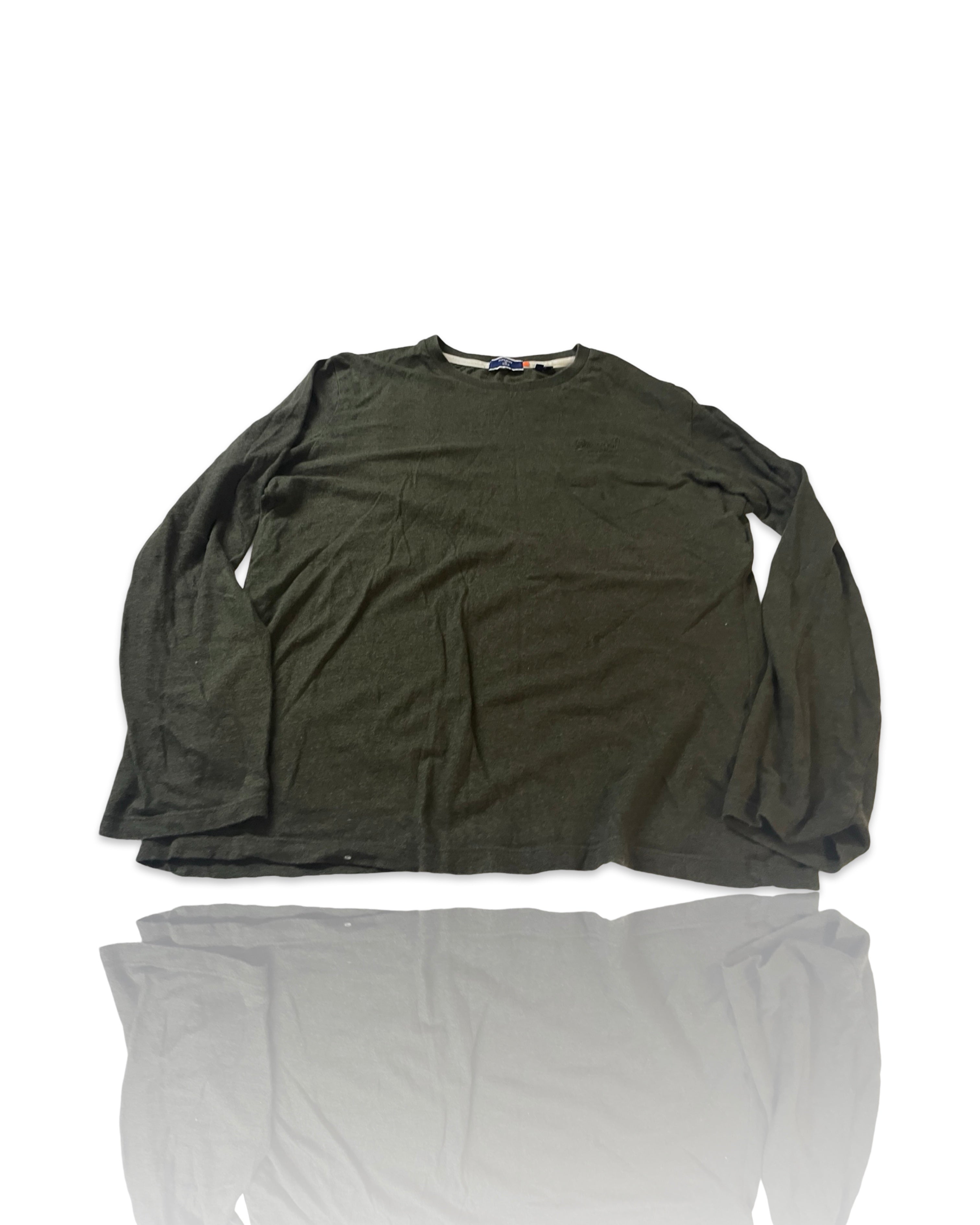 Superdry Vintage Embroidered Long Sleeve Knit T-Shirt Green Grit Men's Size L|SKU 4171