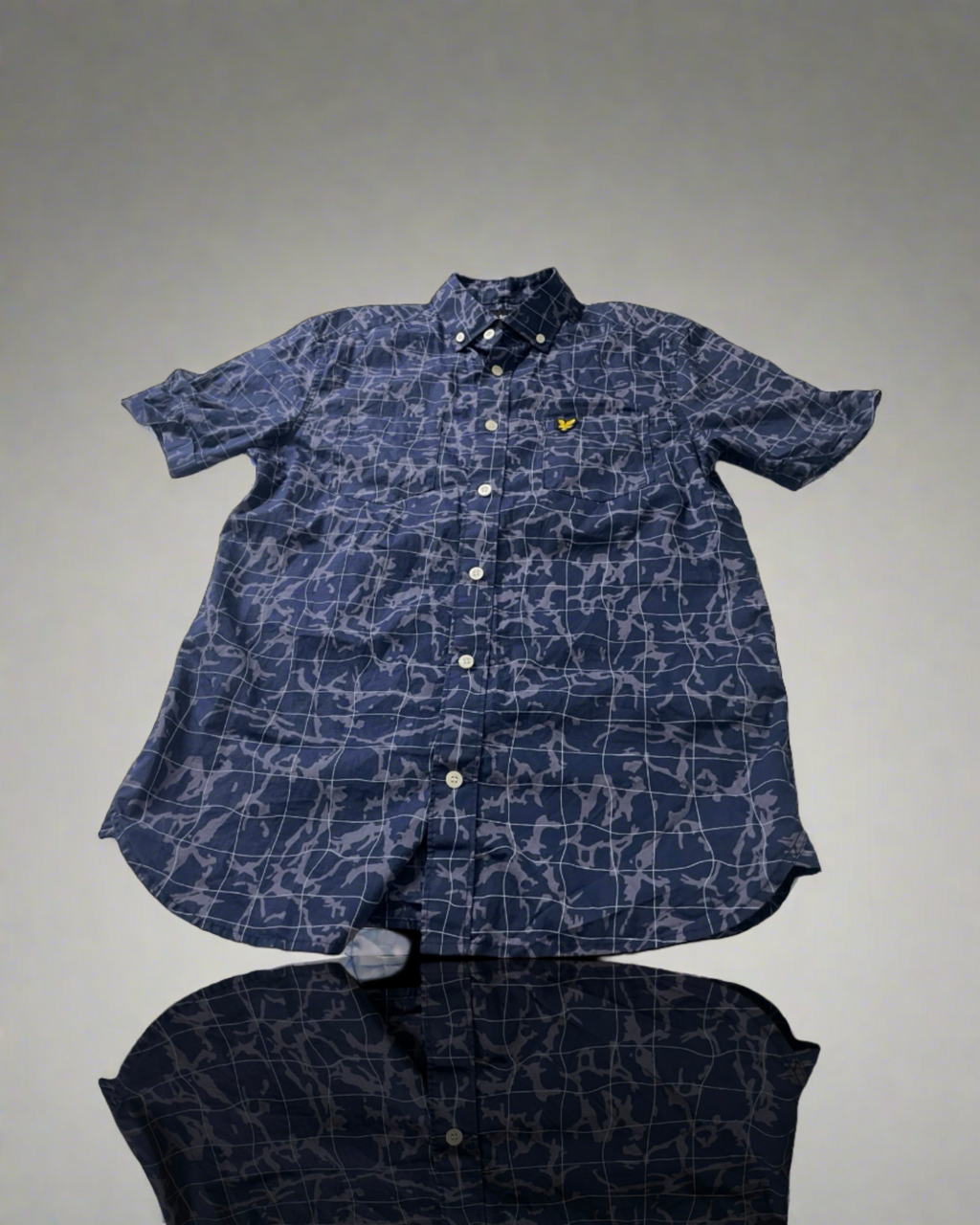 Lyle And Scott Vintage Mens Printed button up Through shirt Navy Pool Print 