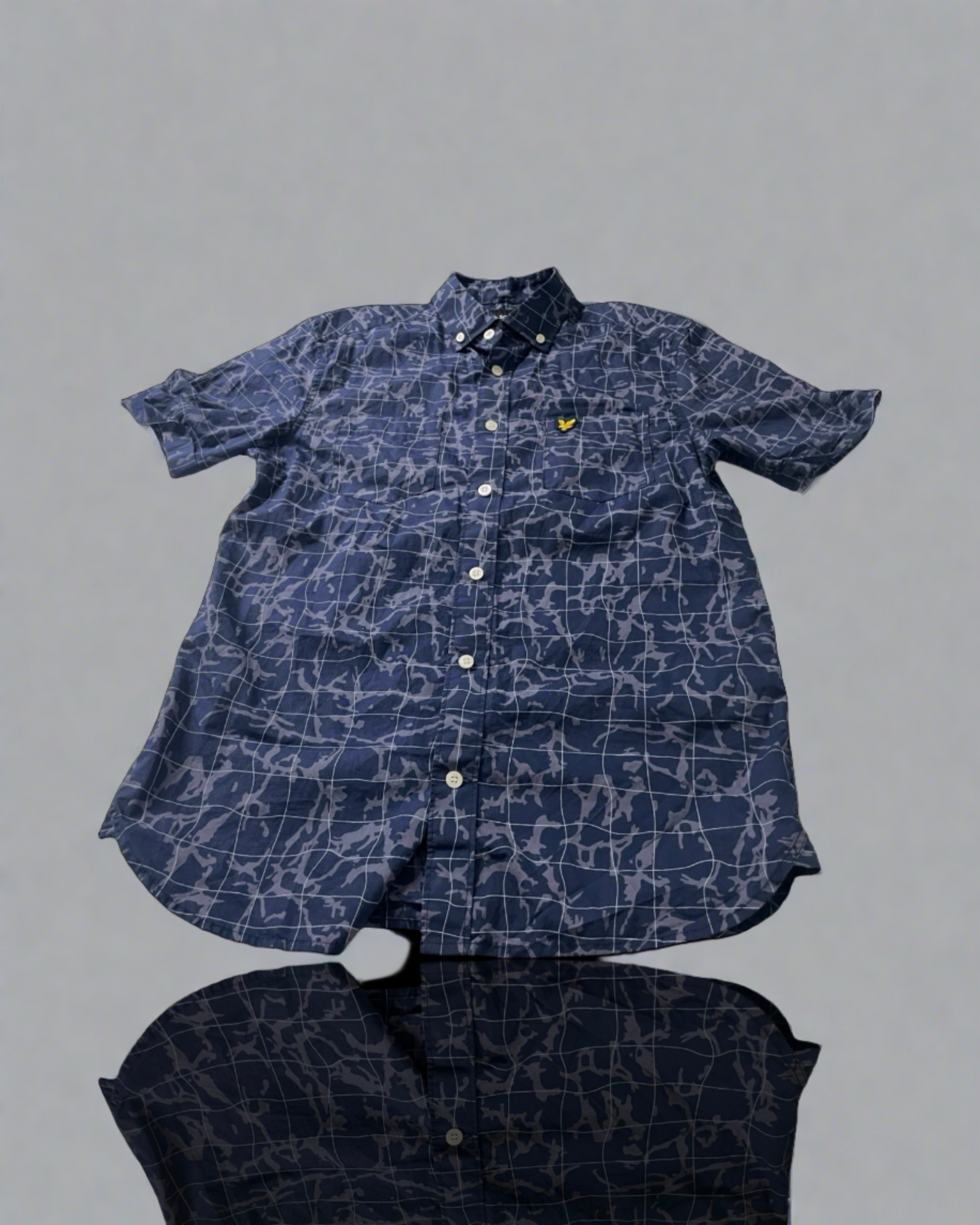Lyle And Scott Vintage Mens Printed button up Through shirt Navy Pool Print 