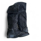 Women’s Black Leather Studded Over The Knee Moleskin Boots size Small 41/8 Sku 6773