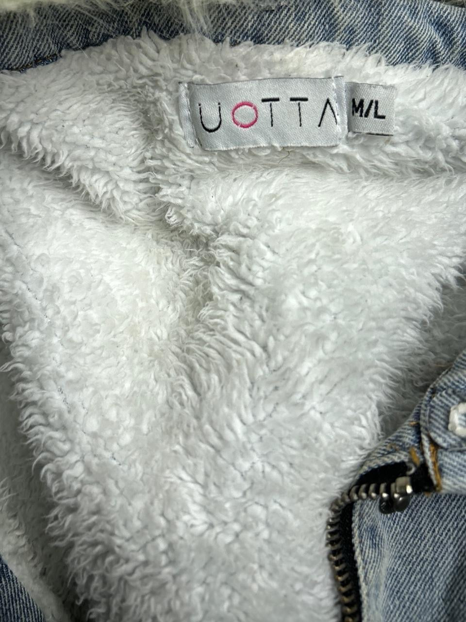 Uotta Lady Fleece Lined blue Denim white faux fur Thick Hooded winter Jacket L31W31 in M/L SKU 6945