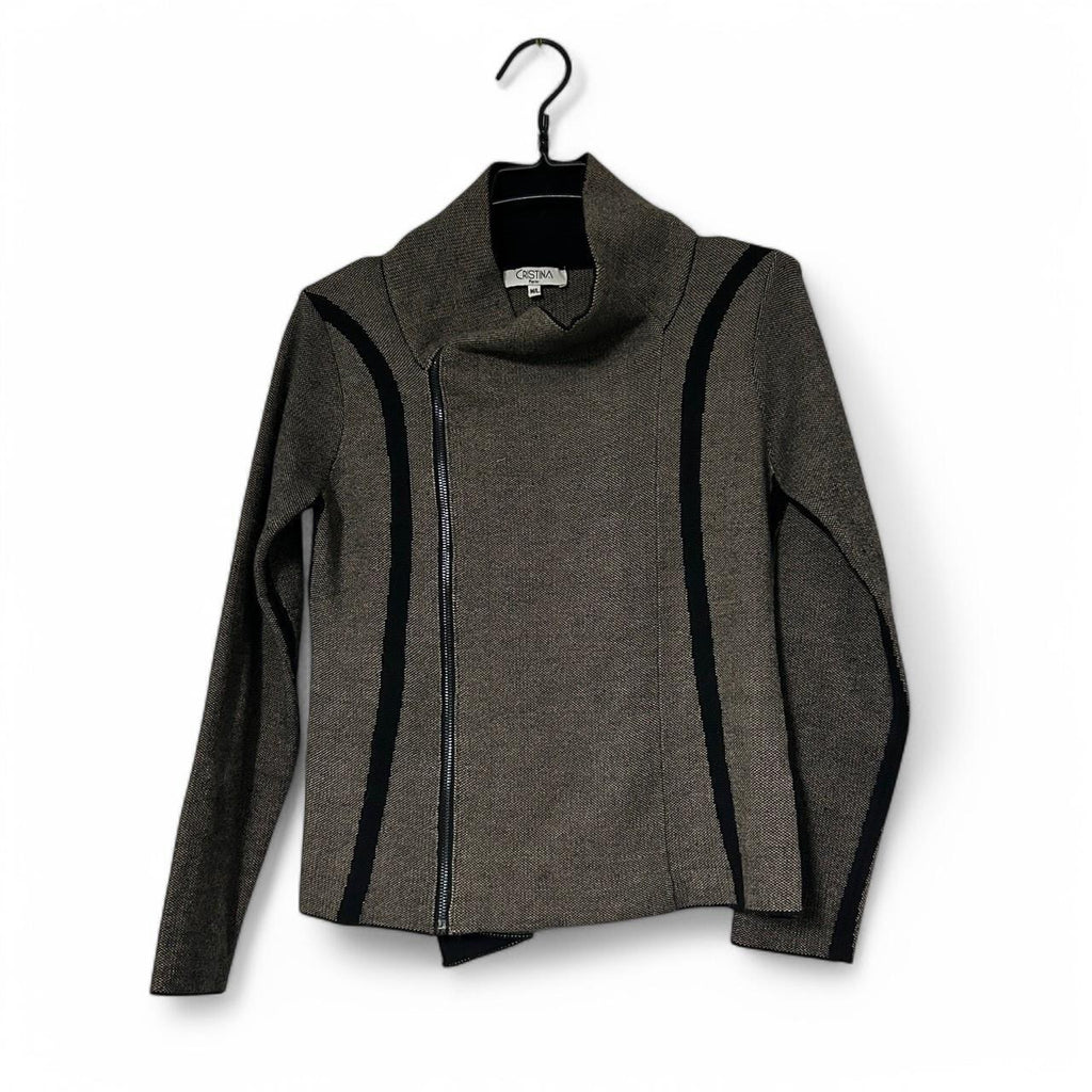 Grey Cristina Paris zip up jacket #greyjacket in M/L l25 w18 SKU 6884  
