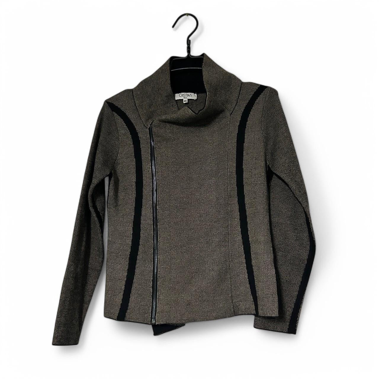 Vintage Cristina Paris Women's Grey Zip-Up Jacket, Size M/L (25" Length, 18" Waist) - SKU 6884