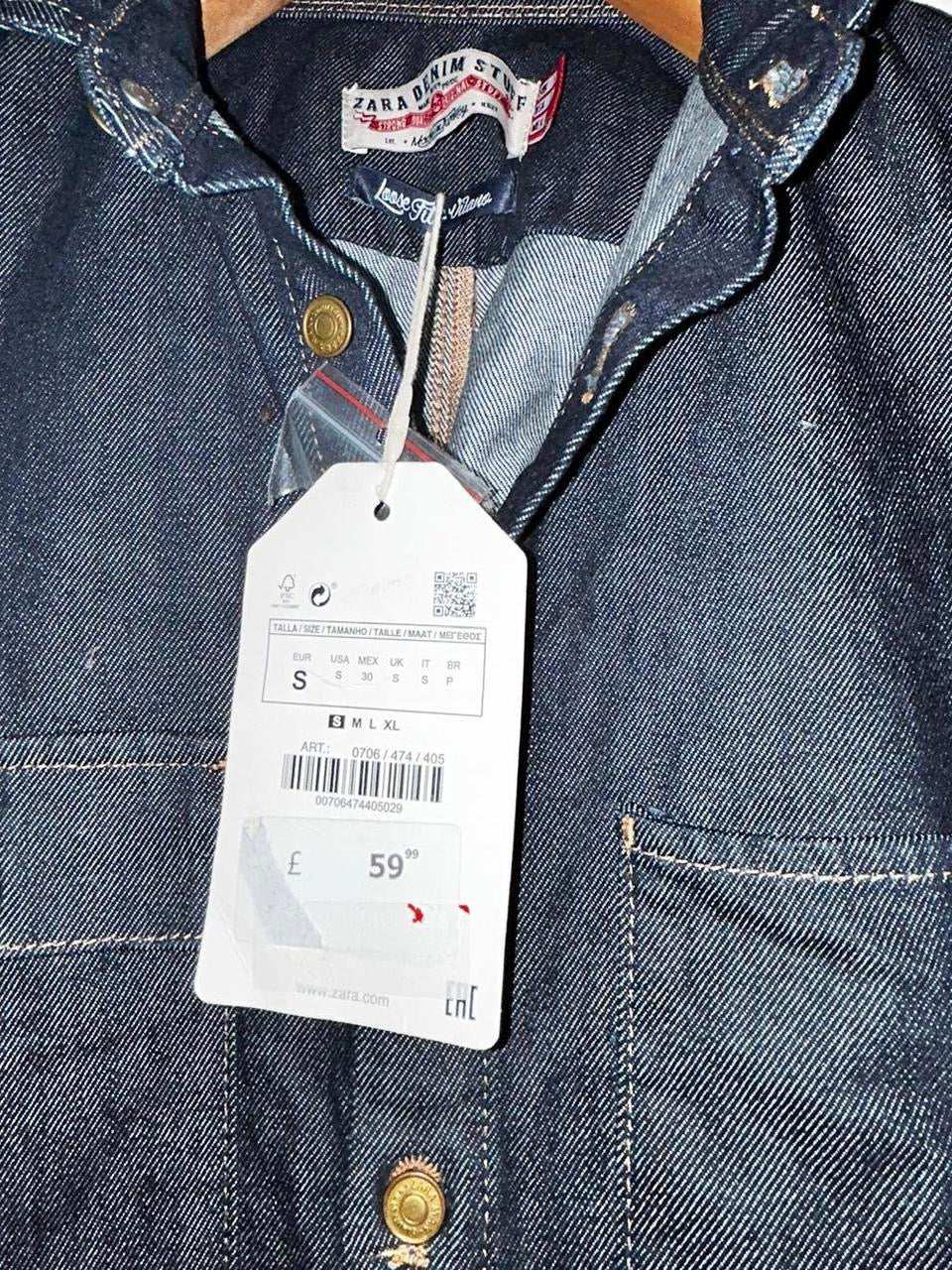 Men’s Zara navy  denim boiler suit with button-up front, collar, and long sleeves #denim #jumpsuit in size small total length is 69 pit is 18  waist 32 crouch to bottom 30 sku 7082