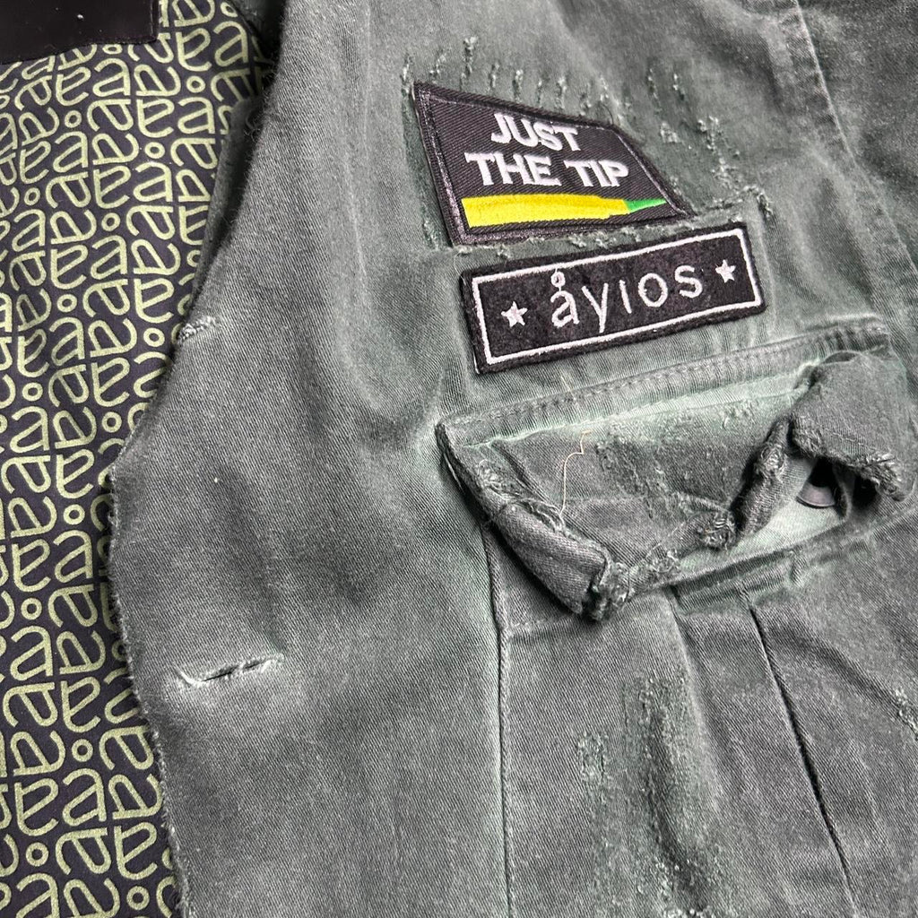 " Unisex Ayios Navy Green Street wear Jacket Made In Greece With Unique Distressed Look L32 W22 in L/XL SKU 6915"