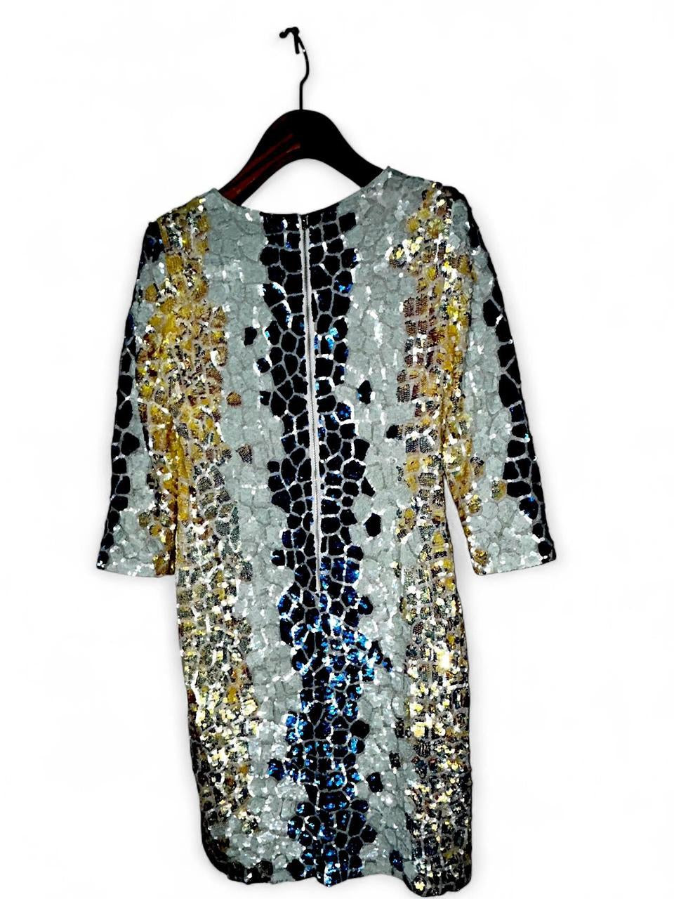French Connection Embellished Sequin Long Sleeved Mini Dress Gold Size 14 sku 7013