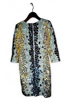 French Connection Embellished Sequin Long Sleeved Mini Dress Gold Size 14 sku 7013