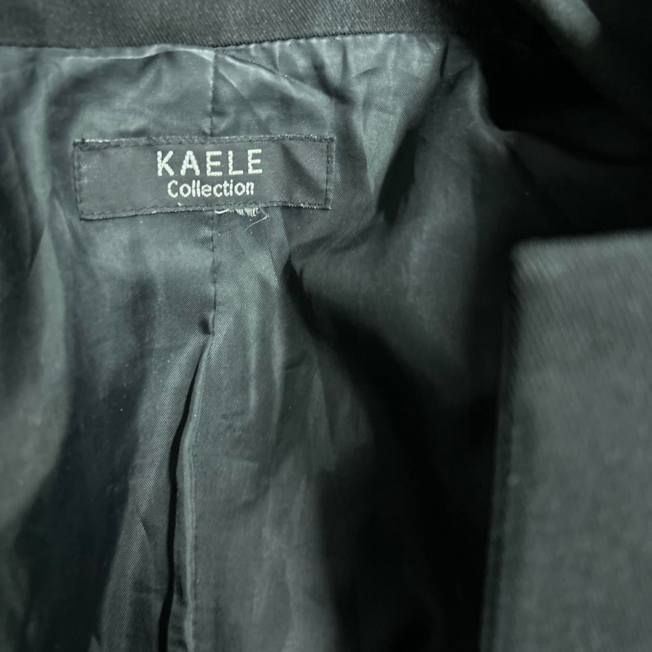 Women’s Black KAELLE Collection blazer with leather shoulder pads #leatherblazer sku 6955 L29 W19