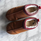 Tazmin Aztec Detail Faux Fur Lining Platform Slipper In Chestnut Faux Suede