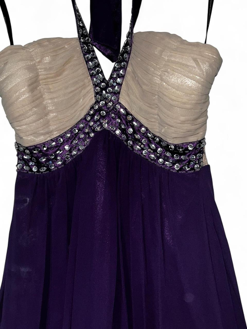 Little Mistress purple and white beaded dress with halter neck #partydress size UK 14 L 38 W14  sku 7015