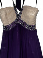 Little Mistress purple and white beaded dress with halter neck #partydress size UK 14 L 38 W14  sku 7015