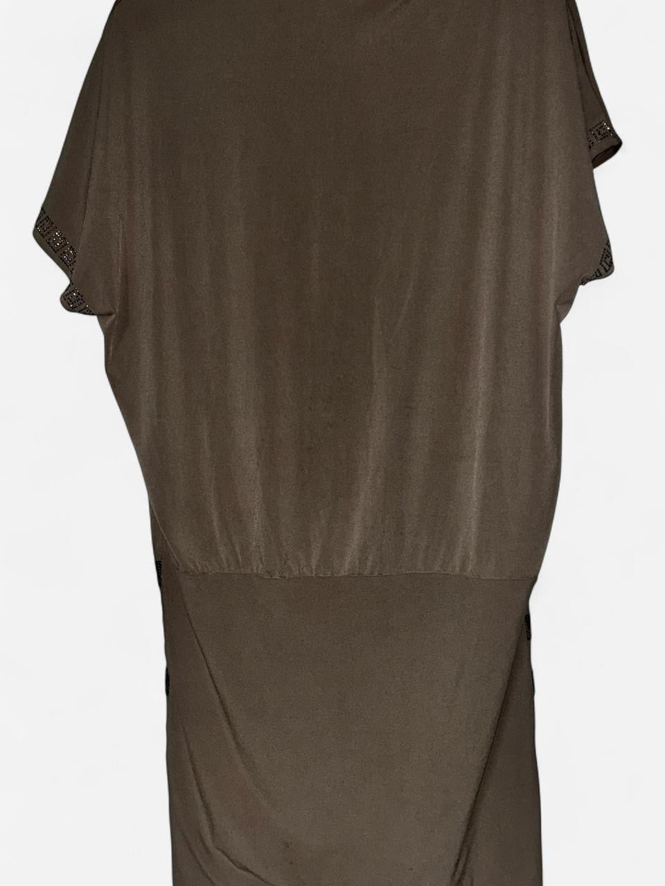 Brown cowl neck top with silver sparkle stripes and side zipper #glamtop #sparkle one size L 37 w23 sku 7018