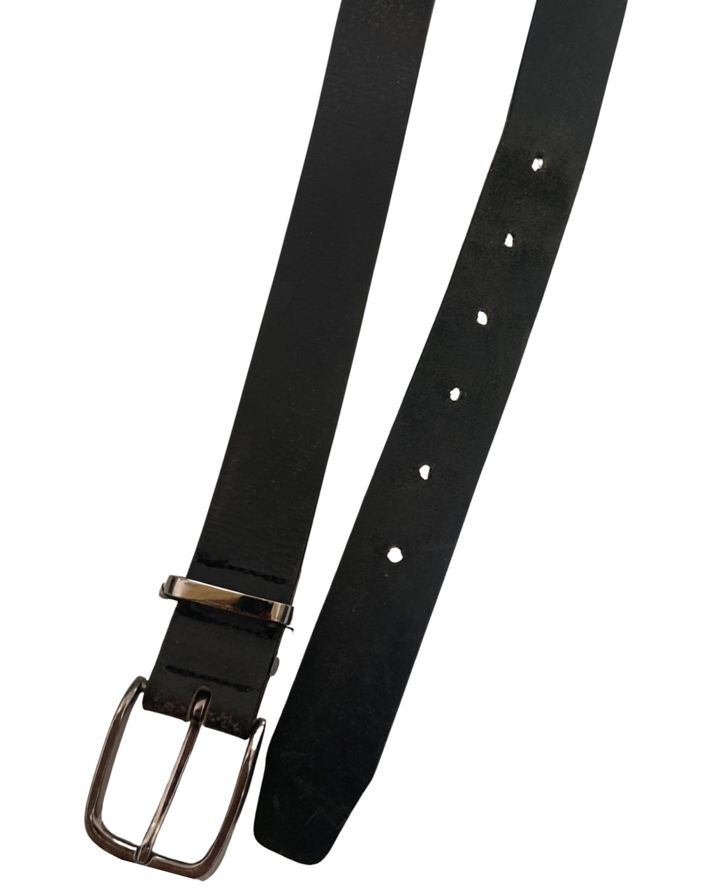 Vintage black mens leather square buckle belt