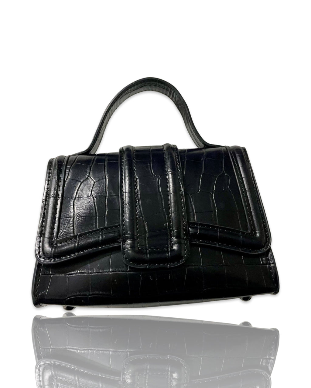 Vintage zara mini ‘city’ crossbody bag in black croc & dark metal shoulder chain