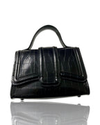 Vintage zara mini ‘city’ crossbody bag in black croc & dark metal shoulder chain
