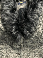 Paul Costelloe Womens Grey tweed button neck faux fur wool Blazer Size M L27W19 SKU 6947