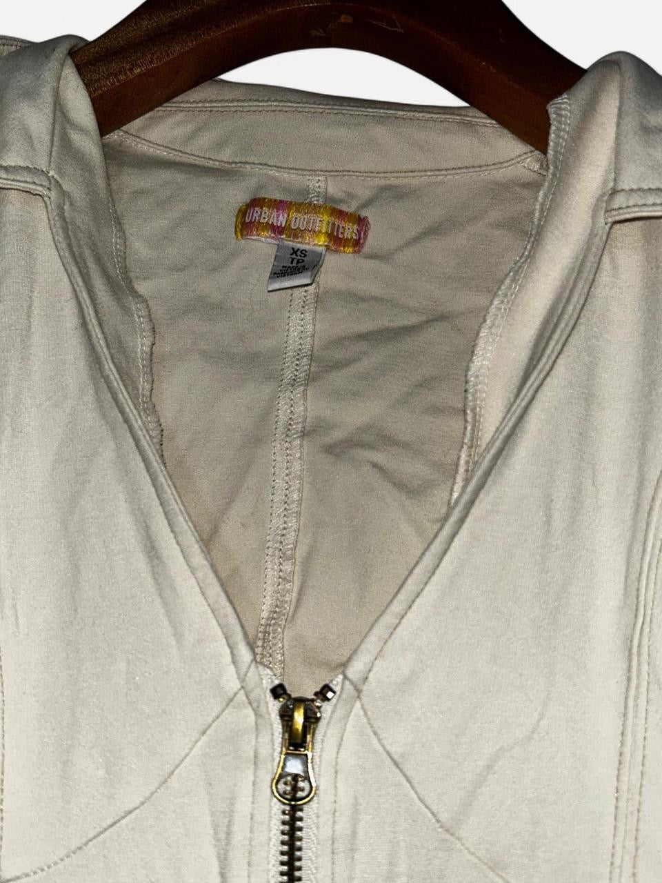 Urban outfitters Cream zip-up hoodie dress with stretchy material, zipper and hood #hoodiedress L 29 W 11 is size XS SKI 7022
