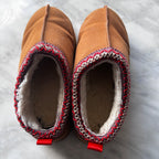 Tazmin Aztec Detail Faux Fur Lining Platform Slipper In Chestnut Faux Suede