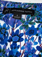 Adrianna Papell blue floral sleeveless blouse #floralblouse in size small collar to hem 25 pit to pit 19 sku 7031