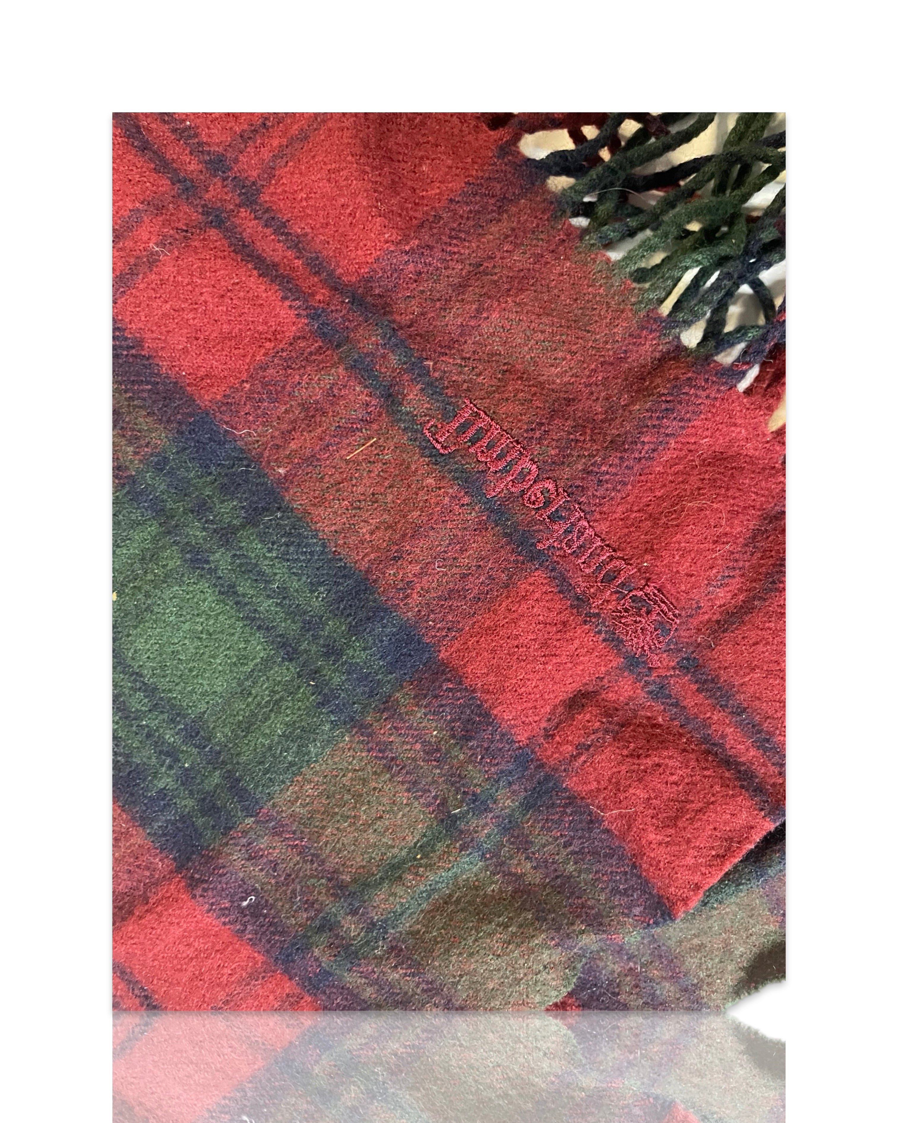 VTG  Lambswool Red Tartan Plaid Scarf Timberland|SKU 4198