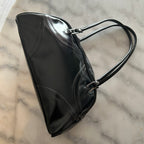 Women Black PVC Shoulder Bag With Unique Shape With Zipper Inner Pocket SKU 6866