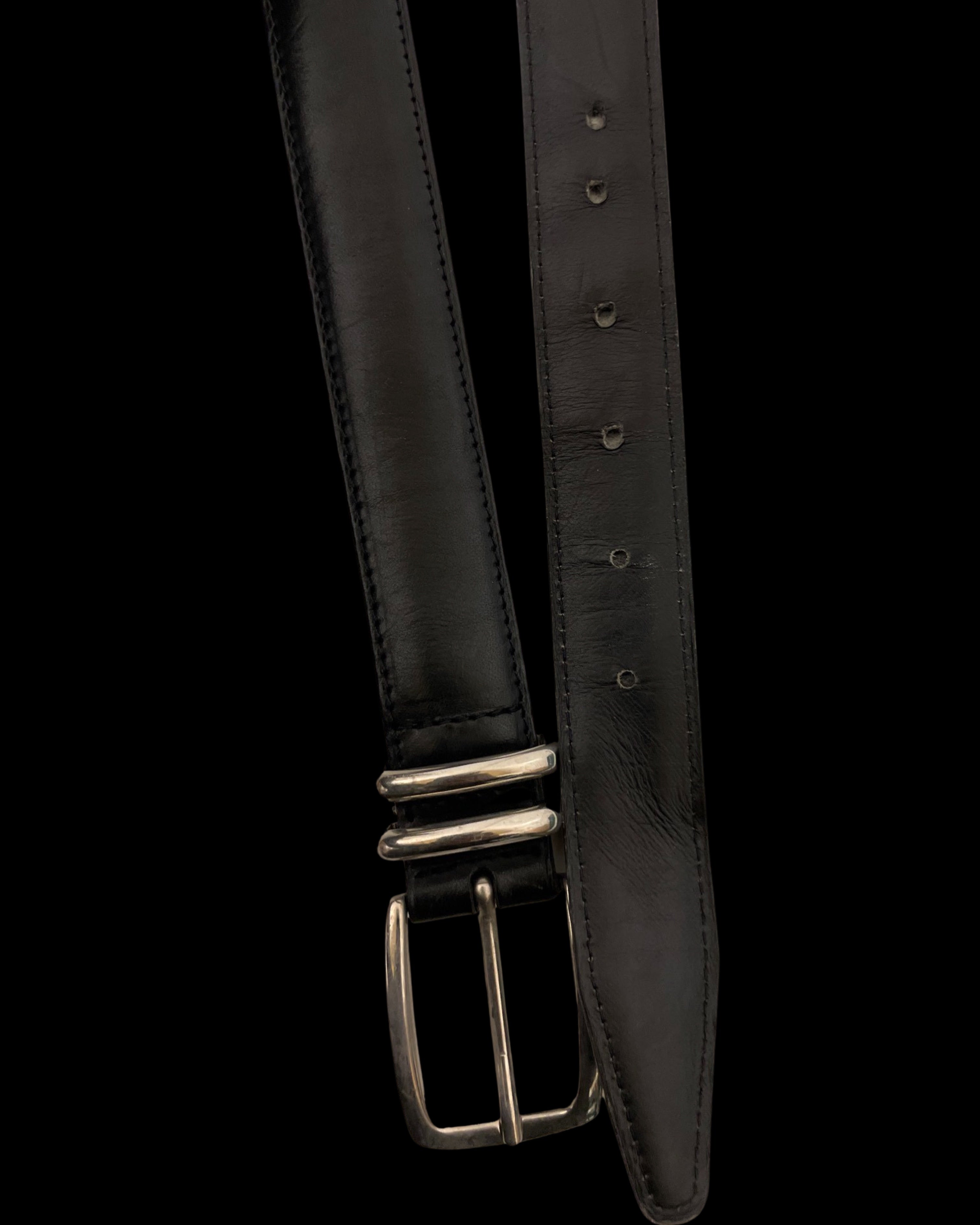 Vintage mens black leather square buckle belt size M
